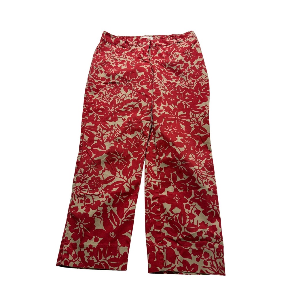Talbots Signature Floral Pants Womens 8 Red Tan Botanical‎ Ankle Straight Leg